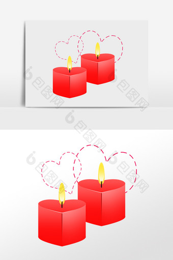 手绘情人节红色心形蜡烛素材图片