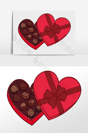 手绘情人节红色心形巧克力盒素材图片