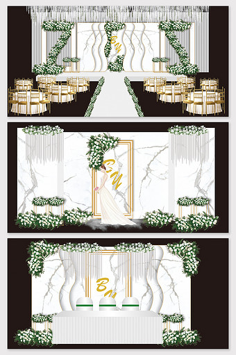 森系简约白色大理石婚礼效果图图片
