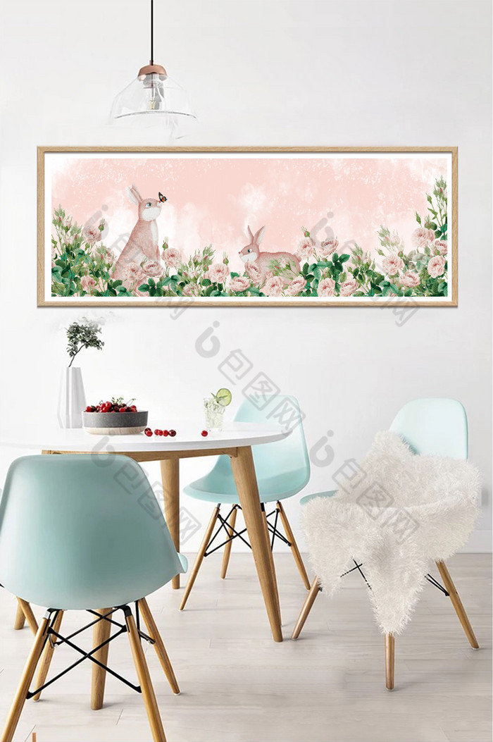 手绘小清新动植物兔子风景客厅餐厅装饰画图片图片