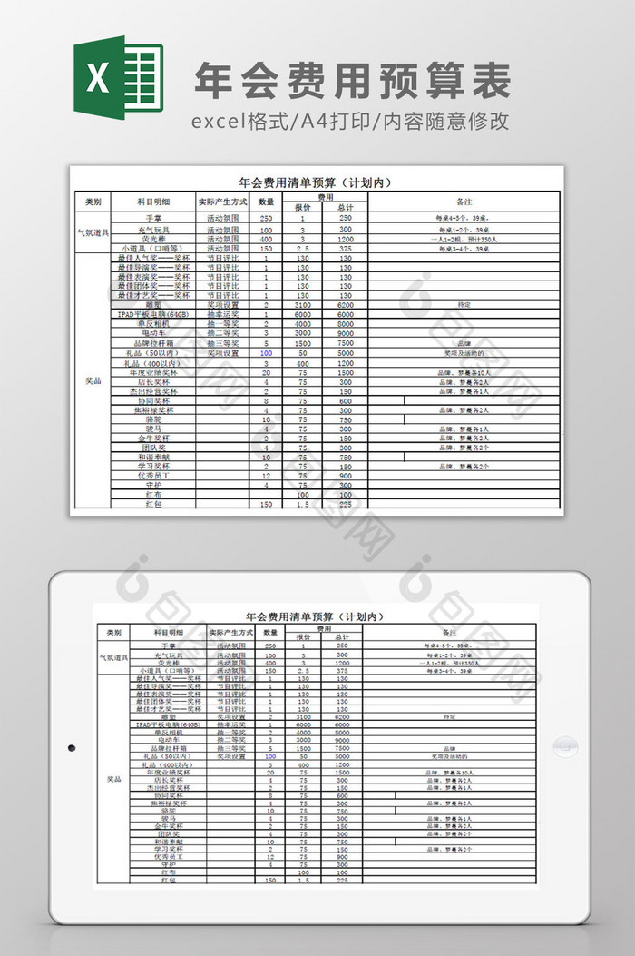 年会费用预算表Excel模板