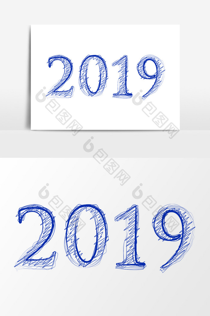 手绘蓝色数字2019元素设计