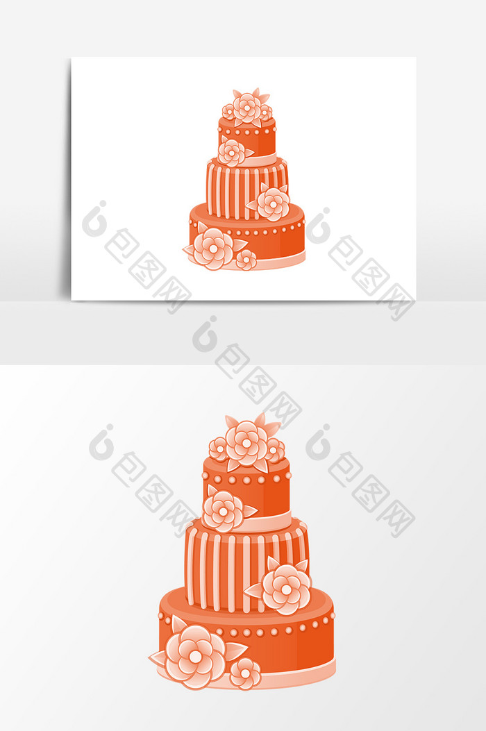 手绘多层花朵装饰蛋糕设计元素