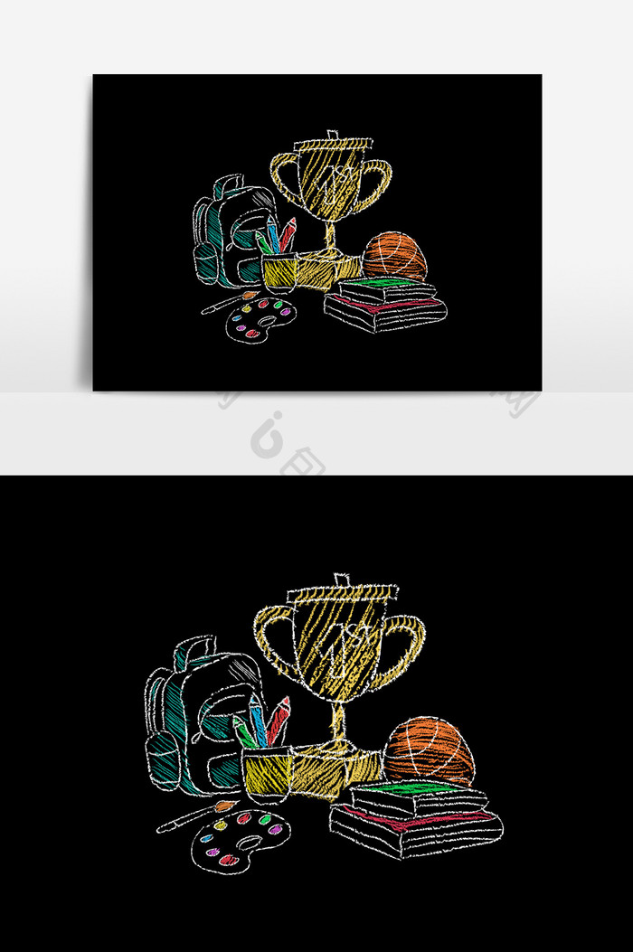 卡通奖杯篮球书包调色板设计元素