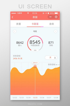 珊瑚红扁平简约健康数据UI移动界面