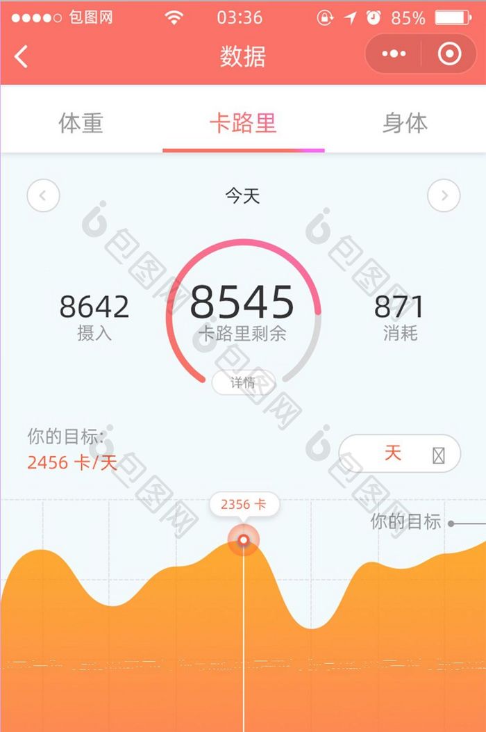 珊瑚红扁平简约健康数据UI移动界面