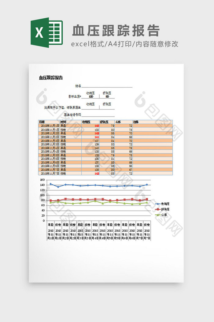 血压跟踪报告Excel模板