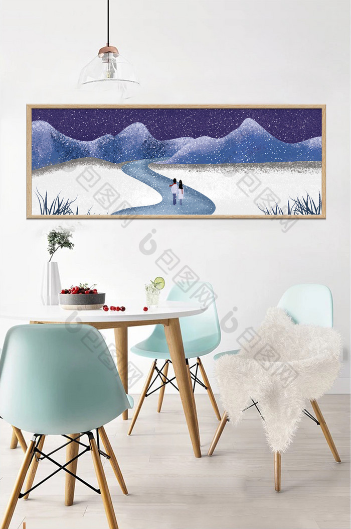 手绘文艺冬季风景客厅卧室床头装饰画图片图片
