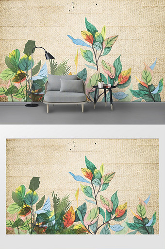 北欧现代芭蕉叶热带植物背景墙图片