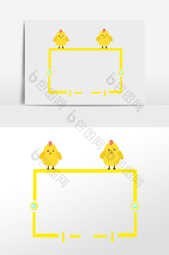 手绘黄色小鸡边框素材