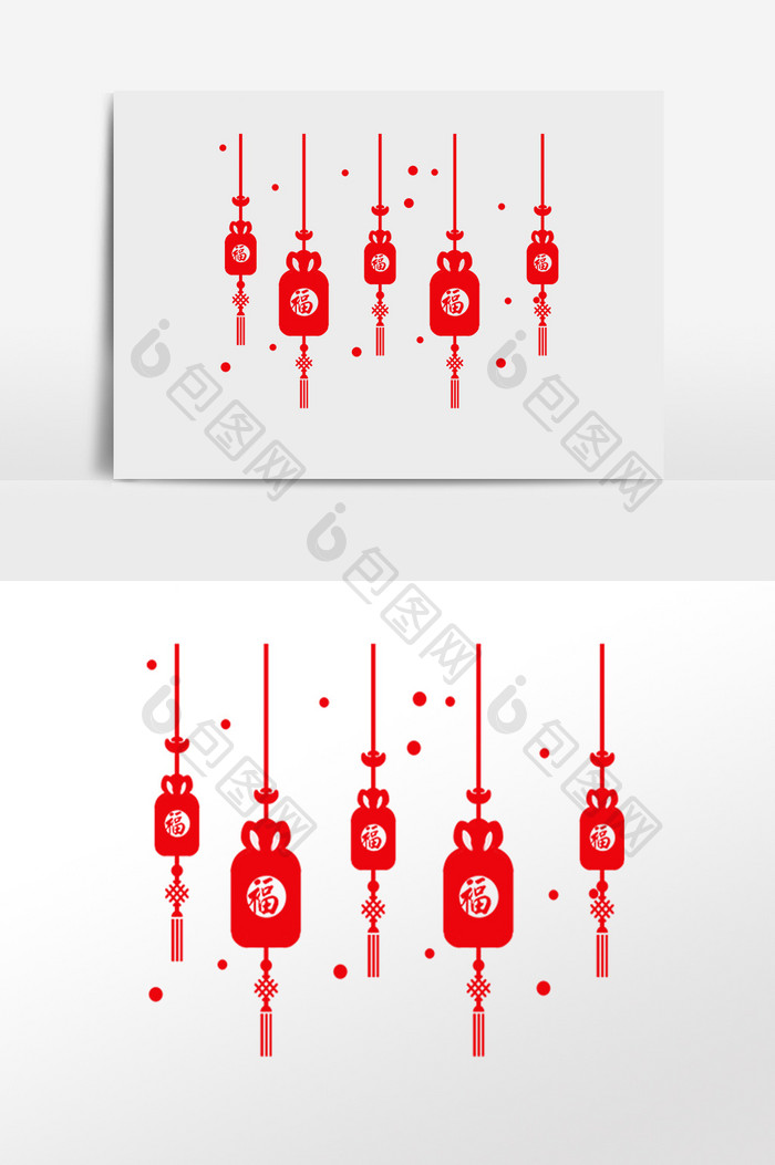 手绘新年红色福字挂饰素材