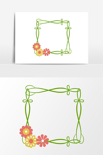 卡通花朵装饰绿色边框设计元素图片下载
