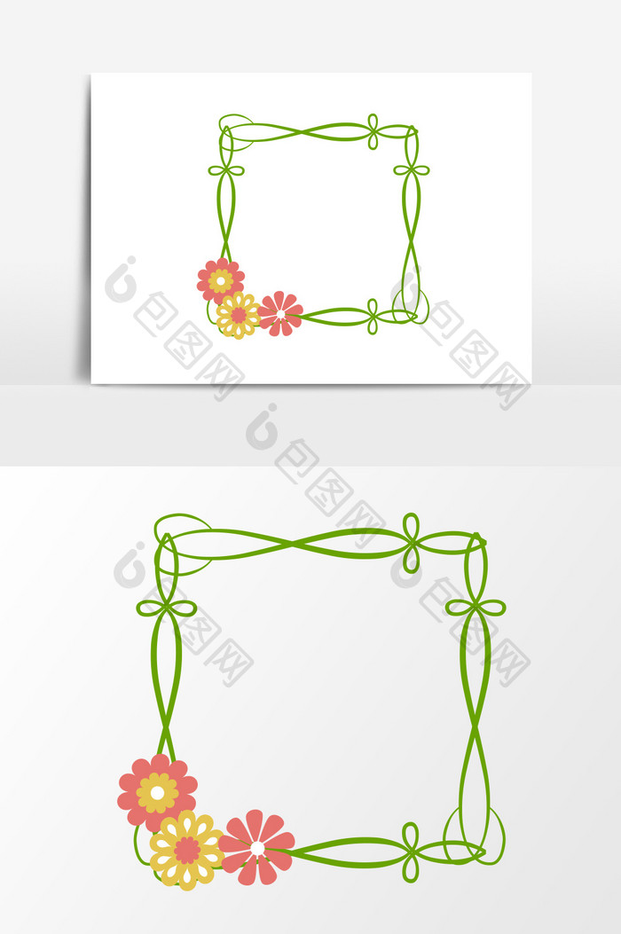 卡通花朵装饰绿色边框设计元素