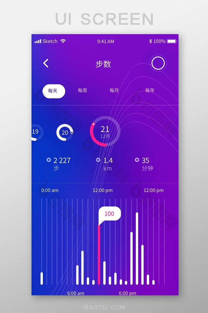 紫色渐变时尚运动app步数统计移动界面