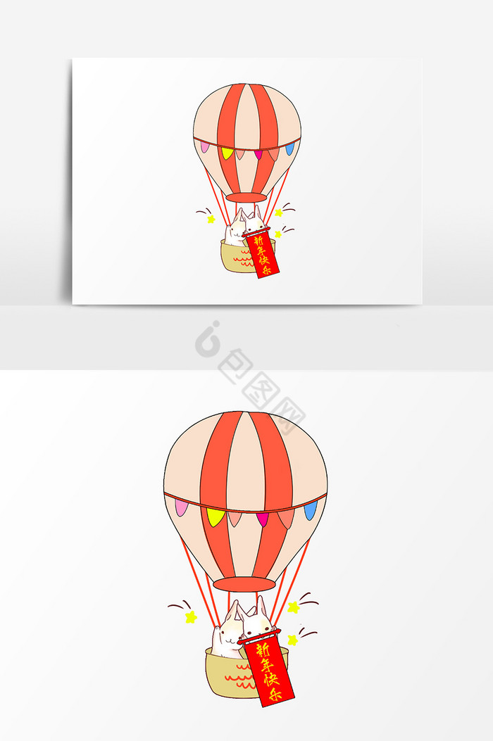 新年热气球插画图片