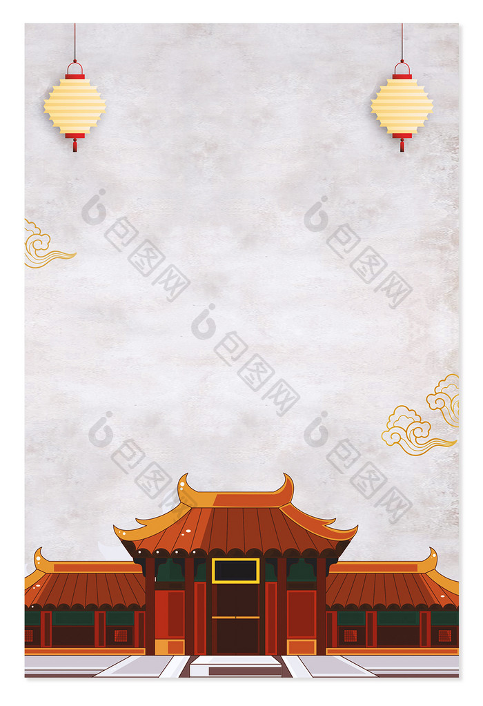 手绘卡通扁平中国风灯笼宫殿春节背景