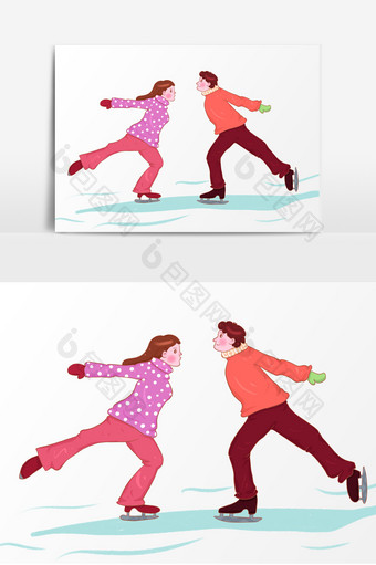 冰雪节双人滑冰卡通元素图片