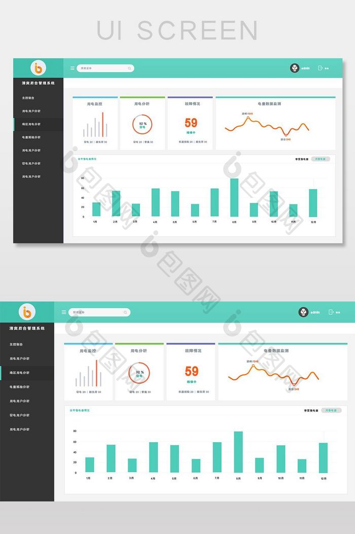 绿色清爽后台管理可视化数据界面