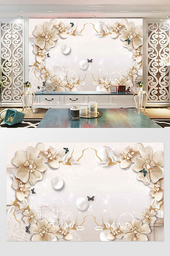 软包花朵3d立体天鹅珠宝电视背景墙图片