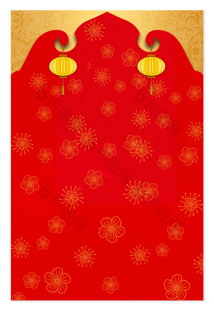红色新年喜庆新中式花纹祥云灯笼春节背景