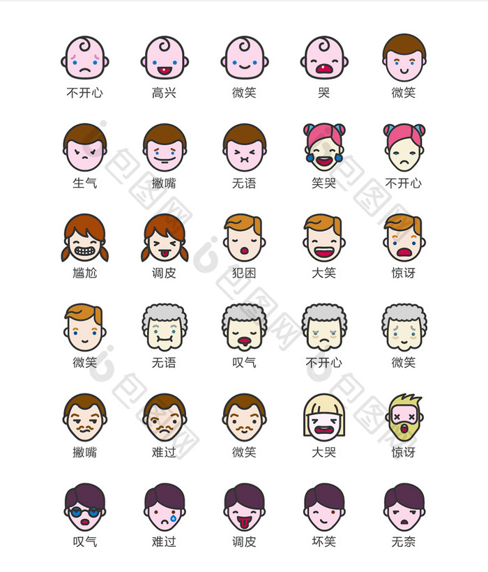 彩色卡通人物表情icon矢量图标 图片下载 包图网