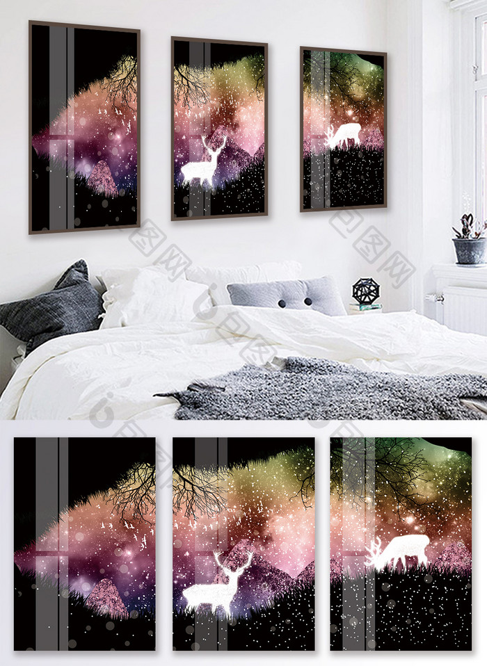 唯美夜晚星空森林晶磁风景客厅卧室装饰画