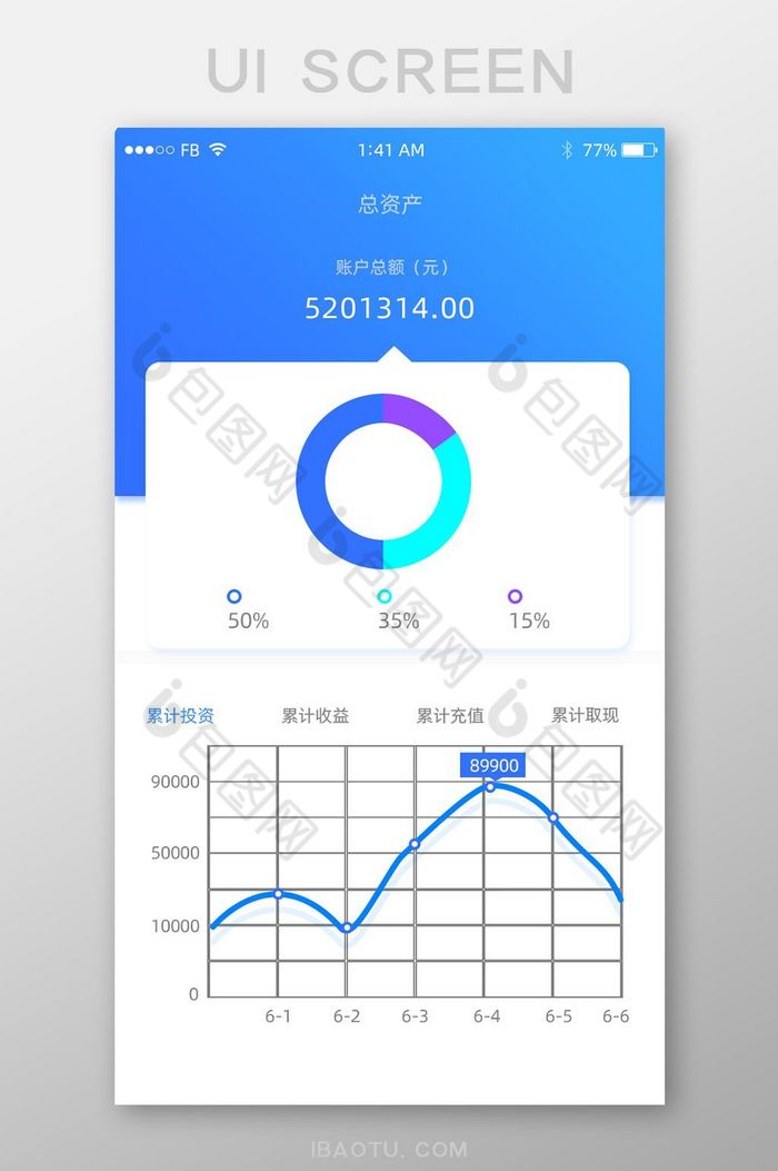 蓝色简约金融APP总资产界面UI移动界面图片图片