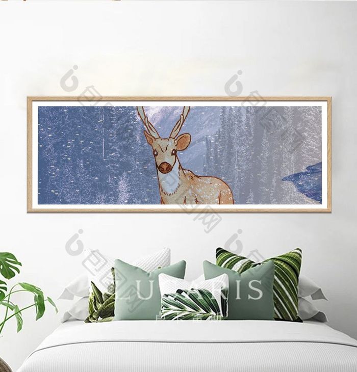 手绘森林麋鹿风景客厅卧室床头装饰画