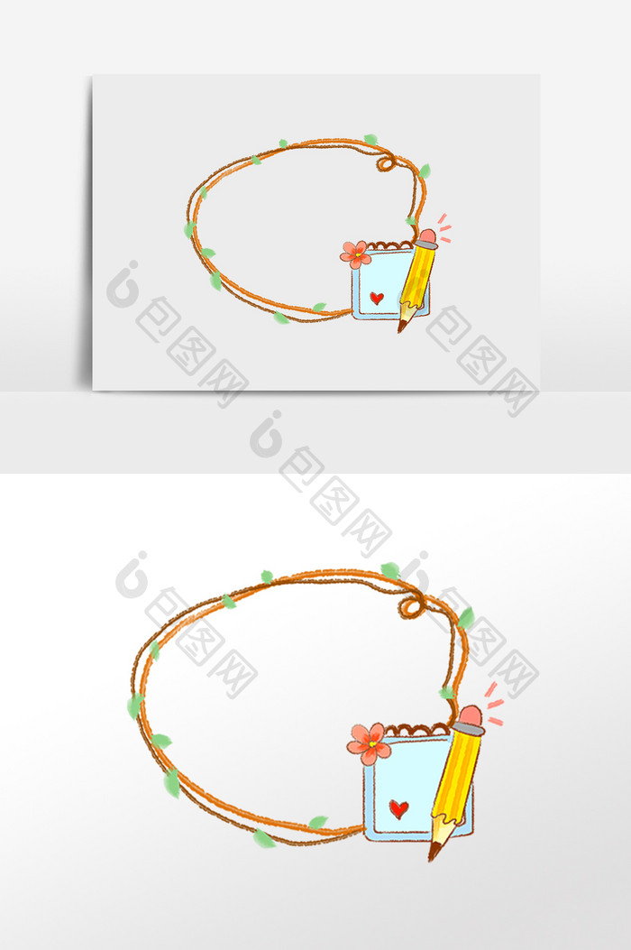 手绘铅笔笔记本框子素材