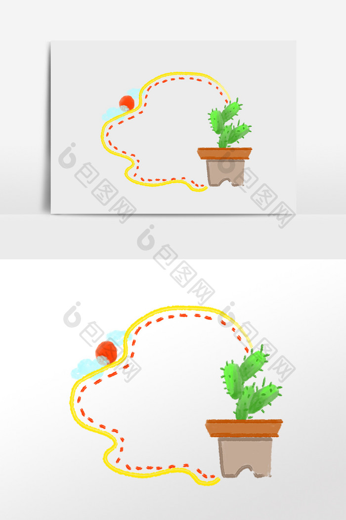 手绘仙人掌盆栽边框素材