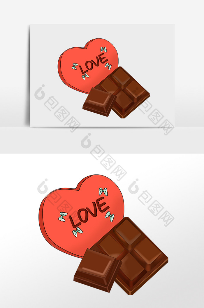 手绘巧克力爱情红心素材