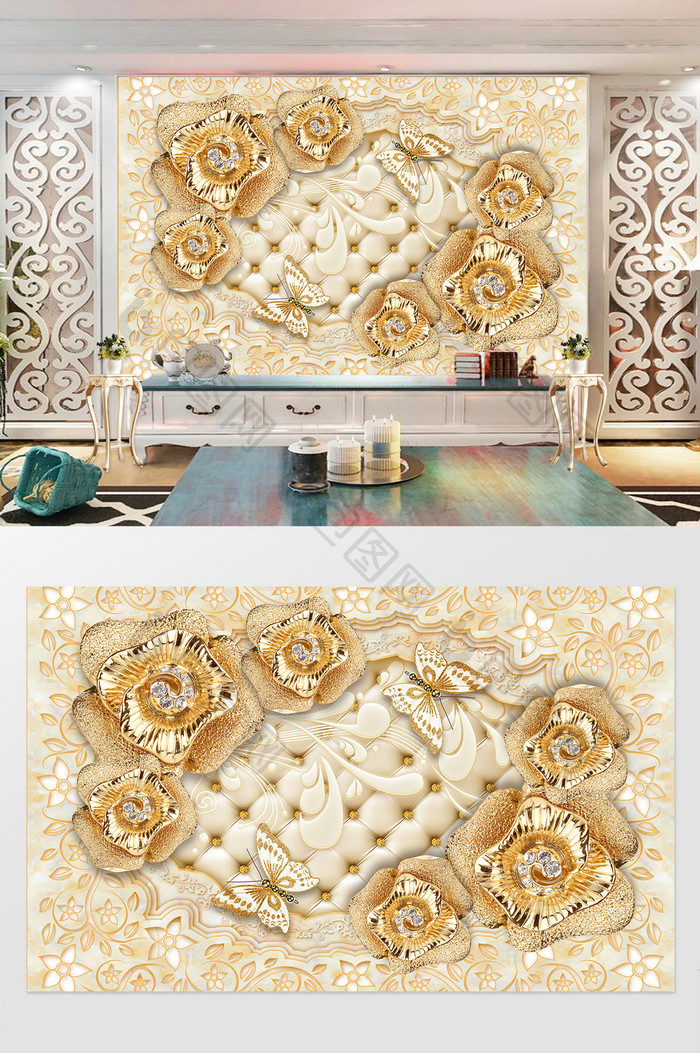 欧式社会珠宝花卉软包背景墙