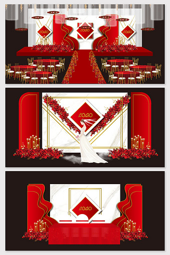 现代简约欧式红金色大理石婚礼效果图图片