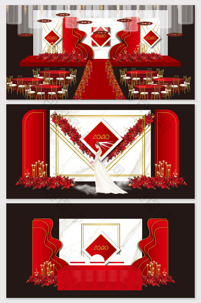 现代简约欧式红金色大理石婚礼效果图图片图片