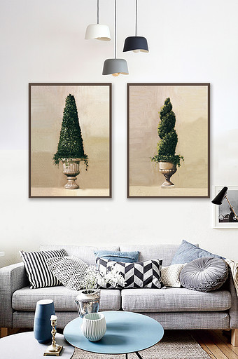 北欧简约盆栽艺术植物绿色花草装饰画图片