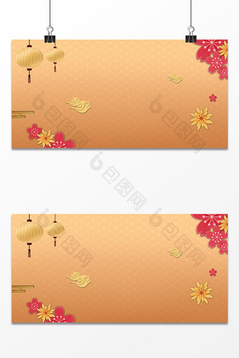 大气中国风金色灯笼立体花朵春节背景图片