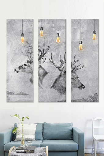 北欧麋鹿风景简约欧洲风格抽象艺术装饰画图片