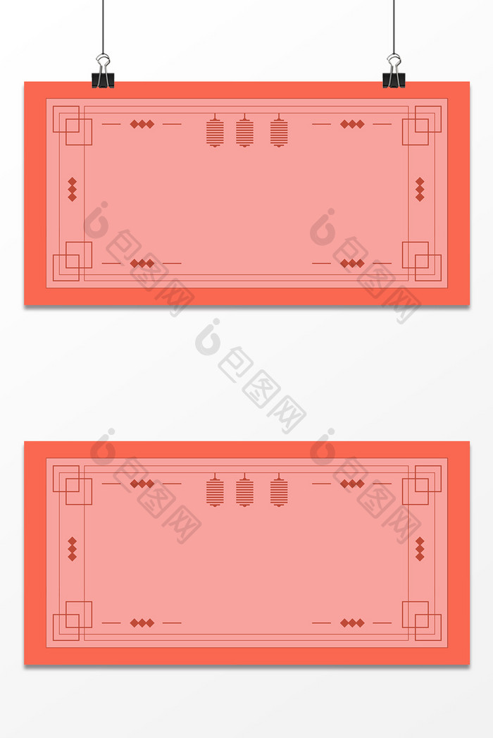 简约大气新中式橘色手绘铅笔画春节灯笼背景