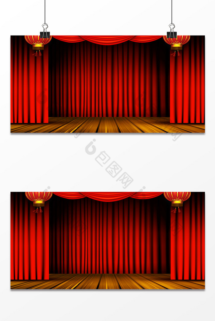 中国红舞台帷幔灯笼年会图图片图片