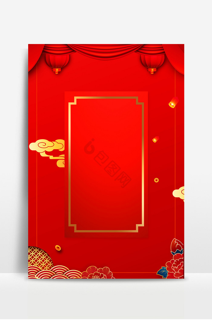 中国红帷幔灯笼祥云新年广告图图片