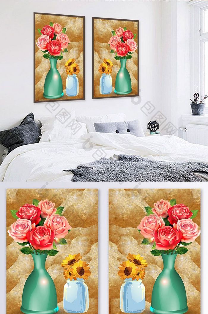 北欧艺术油画花瓶花朵瓷碗抽象素材装饰画