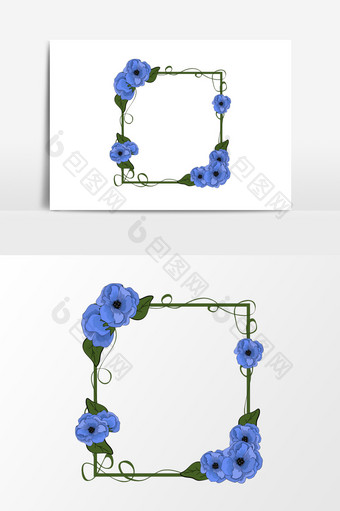 蓝色花朵边框设计元素图片