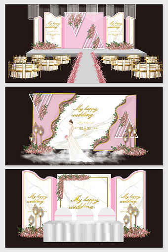 粉色小清新大理石主题婚礼效果图图片