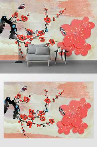 现代简约浮雕花卉沙发背景墙图片