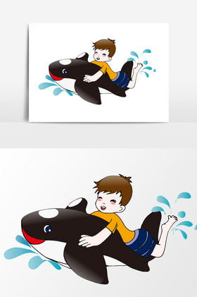 子开心玩沙滩打球打足球和踩水夏至季节节气游泳吃西瓜的男孩子六一儿