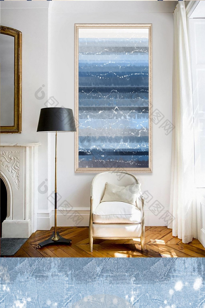 北欧蓝色抽象油画玄关背景装饰画