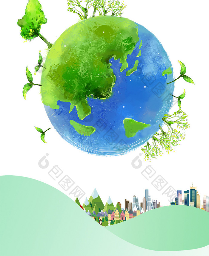 纪念世界湿地日绿色地球城市手机海报配图