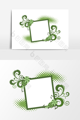 手绘绿色花纹文本框元素图片