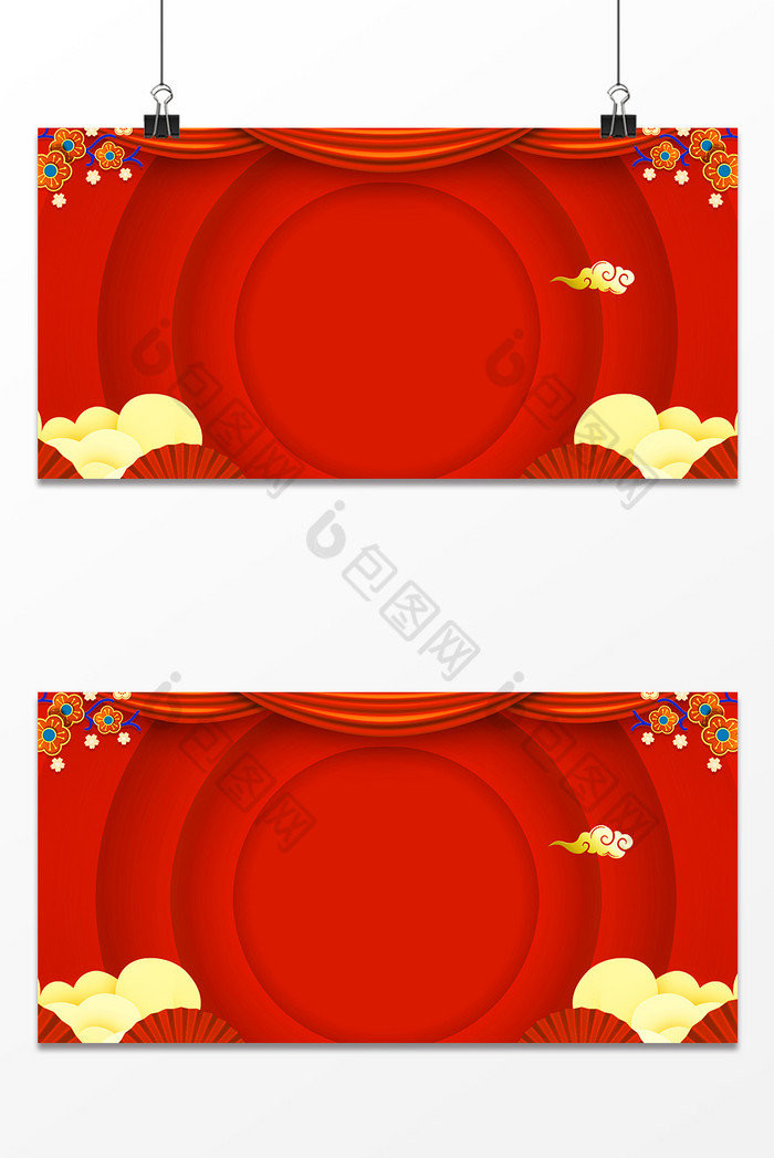 中国红帷幔祥云春节新年广告图图片图片