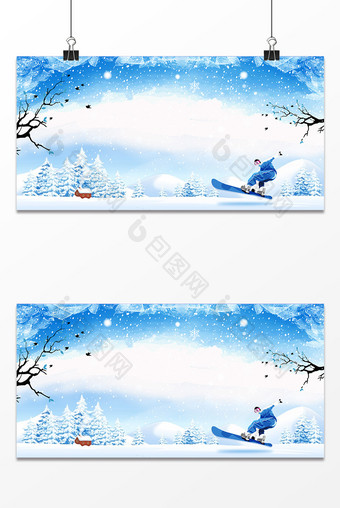 蓝色雪花冰雪节简约背景素材图片